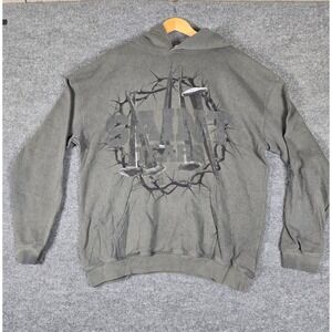 SAINT TEARS Graphic Hoodie Mens Size Large Grey Long Sleeve Pullover Crown Nails